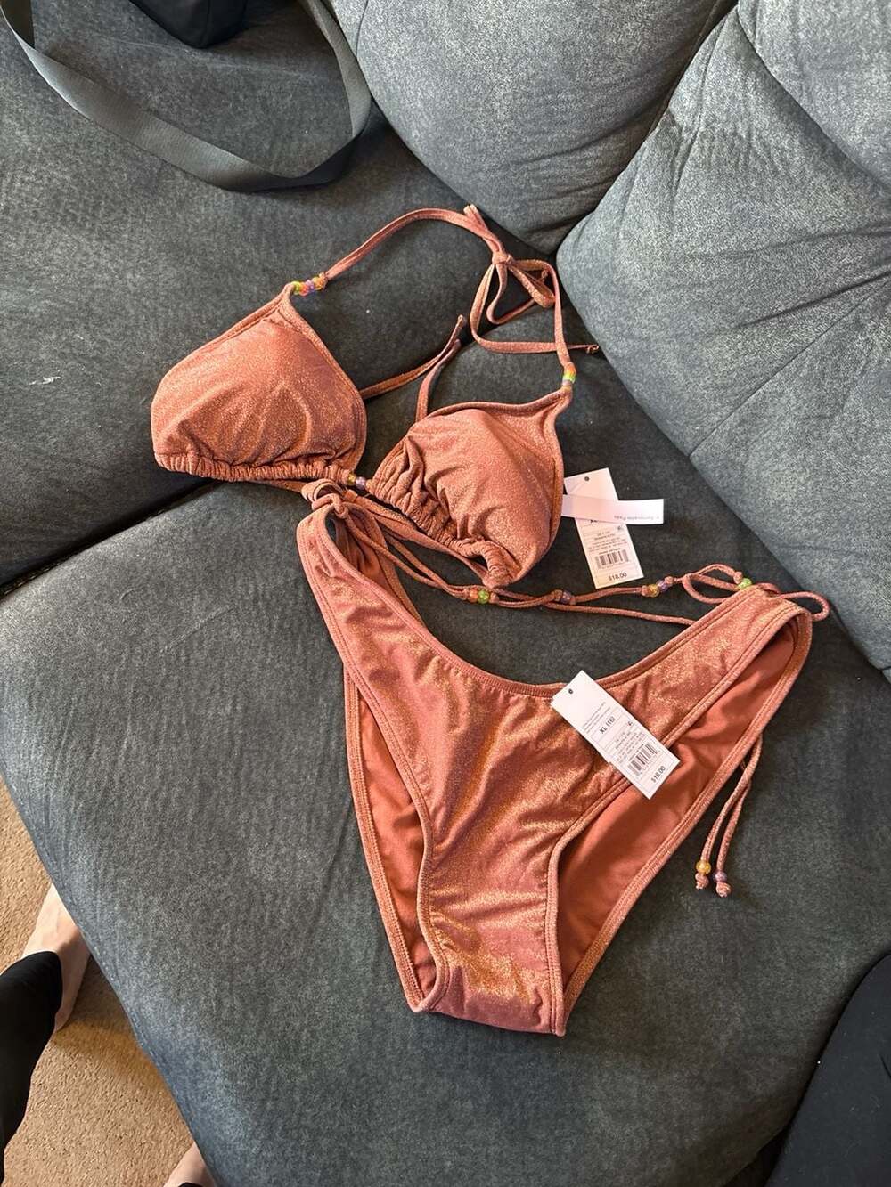 Wild Fable Brown Sparkly Shimmer Beaded Bikini Set XL